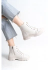 BLOOM Bağcıklı Fermuarlı Ortopedik Taban Kadın Bot  CKT - Krem