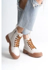 BLOOM Bağcıklı Fermuarlı Ortopedik Taban Kadın Bot  CTT - Krem