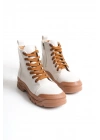 BLOOM Bağcıklı Fermuarlı Ortopedik Taban Kadın Bot  CTT - Krem