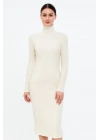 Boğazlı Triko Elbise - Beyaz -