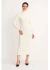 Boğazlı Triko Elbise - Beyaz -