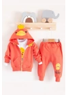 Civciv Desenli Kapişonlu 3lü Erkek Bebek Takımı