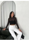 Dantel Uzun Kol Bluz- Siyah -