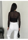 Dantel Uzun Kol Bluz- Siyah -