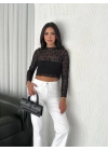 Dantel Uzun Kol Bluz- Siyah -
