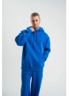 Double Oversize Kapşonlu Basic SweatShirt - Mavi -