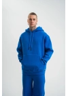 Double Oversize Kapşonlu Basic SweatShirt - Mavi -