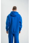 Double Oversize Kapşonlu Basic SweatShirt - Mavi -