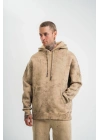 Double Oversize Kapşonlu Yıkamalı SweatShirt - Bej -