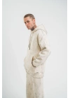Double Oversize Kapşonlu Yıkamalı SweatShirt - Krem -
