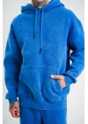 Double Oversize Kapşonlu Yıkamalı SweatShirt - Mavi -