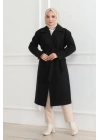 Düğmeli İçi Astarlı Kaşmir Kaşe Kaban - Siyah