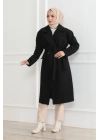 Düğmeli İçi Astarlı Kaşmir Kaşe Kaban - Siyah