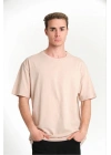 Düz Biskilet Yaka Oversize T-shirt - Bej -