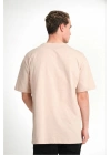 Düz Biskilet Yaka Oversize T-shirt - Bej -