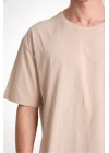 Düz Biskilet Yaka Oversize T-shirt - Bej -
