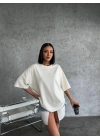 Düz Biskilet Yaka Oversize T-shirt - Beyaz -