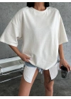 Düz Biskilet Yaka Oversize T-shirt - Beyaz -