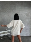 Düz Biskilet Yaka Oversize T-shirt - Beyaz -