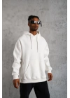 Düz Kapüşonlu Sweat - Beyaz -