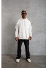 Düz Kapüşonlu Sweat - Beyaz -