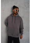 Düz Kapüşonlu Sweat - Gri -