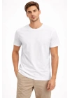 Erkek Bisiklet Yaka Tişört Regular Kalıp Basic Pamuklu Günlük Kullanım T-shirt - Beyaz