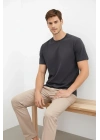 Erkek Bisiklet Yaka Tişört Regular Kalıp Basic Pamuklu Günlük Kullanım T-shirt - Füme