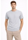 Erkek Bisiklet Yaka Tişört Regular Kalıp Basic Pamuklu Günlük Kullanım T-shirt - Gri