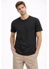 Erkek Bisiklet Yaka Tişört Regular Kalıp Basic Pamuklu Günlük Kullanım T-shirt - Siyah