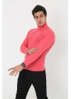 Erkek Kaşkorse Boğazlı Full Likralı Fitilli Body Kazak - Pembe