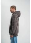 Erkek Nakış İşlemeli Kapşonlu Antrasit Sweatshirt Üç İplik Double Oversize- Füme
