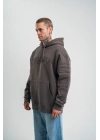 Erkek Nakış İşlemeli Kapşonlu Antrasit Sweatshirt Üç İplik Double Oversize- Füme
