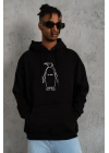 Erkek Nihilist Penguen Özel Tasarım Oversize Kapüşonlu Sweatshirt - Siyah