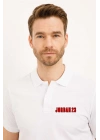 Erkek Pike Yakalı Tişort Düğmeli  Baskılı T-Shirt  - Beyaz