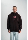 Erkek Premium Nakışlı Kapşonlu Sweatshirt Double Oversize Üç İplik Pamuklu - Siyah