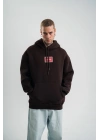 Erkek Premium Nakışlı Kapşonlu Sweatshirt Double Oversize Üç İplik Pamuklu - Siyah