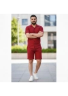 Erkek Waffle Kısa Kollu Gömlek Şort Takım Regular Fit İkili Set - Bordo