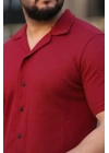 Erkek Waffle Kısa Kollu Gömlek Şort Takım Regular Fit İkili Set - Bordo