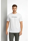 Erkek Wafıl Kumaş Tişört Regular Kalıp Bisiklet Yaka Baskılı Günlük Basic T-Shirt - Beyaz