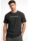 Erkek Wafıl Kumaş Tişört Regular Kalıp Bisiklet Yaka Baskılı Günlük Basic T-Shirt - Siyah