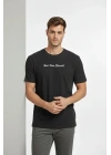 Erkek Wafıl Kumaş Tişört Regular Kalıp Bisiklet Yaka Baskılı Günlük Basic T-Shirt - Siyah
