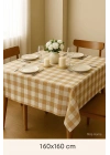 Fiber Kareli Masa Örtüsü Sofra Bezi Ekose Desen 160x160 Cm Bej