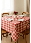 Fiber Kareli Masa Örtüsü Sofra Bezi Ekose Desen 160x160 Cm Kırmızı
