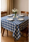 Fiber Kareli Masa Örtüsü Sofra Bezi Ekose Desen 160x160 Cm Mavi