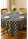 Fiber Kareli Masa Örtüsü Sofra Bezi Ekose Desen 160x160 Cm Siyah