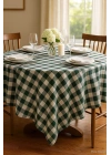 Fiber Kareli Masa Örtüsü Sofra Bezi Ekose Desen 160x160 Cm Yeşil