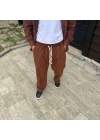 Fitilli Kadife Cepli Buggy Pantolon Oversize Rahat Kalıp - Kahverengi