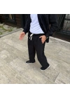 Fitilli Kadife Cepli Buggy Pantolon Oversize Rahat Kalıp - Siyah