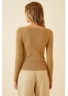Fitilli Likralı Body Crop - Camel
